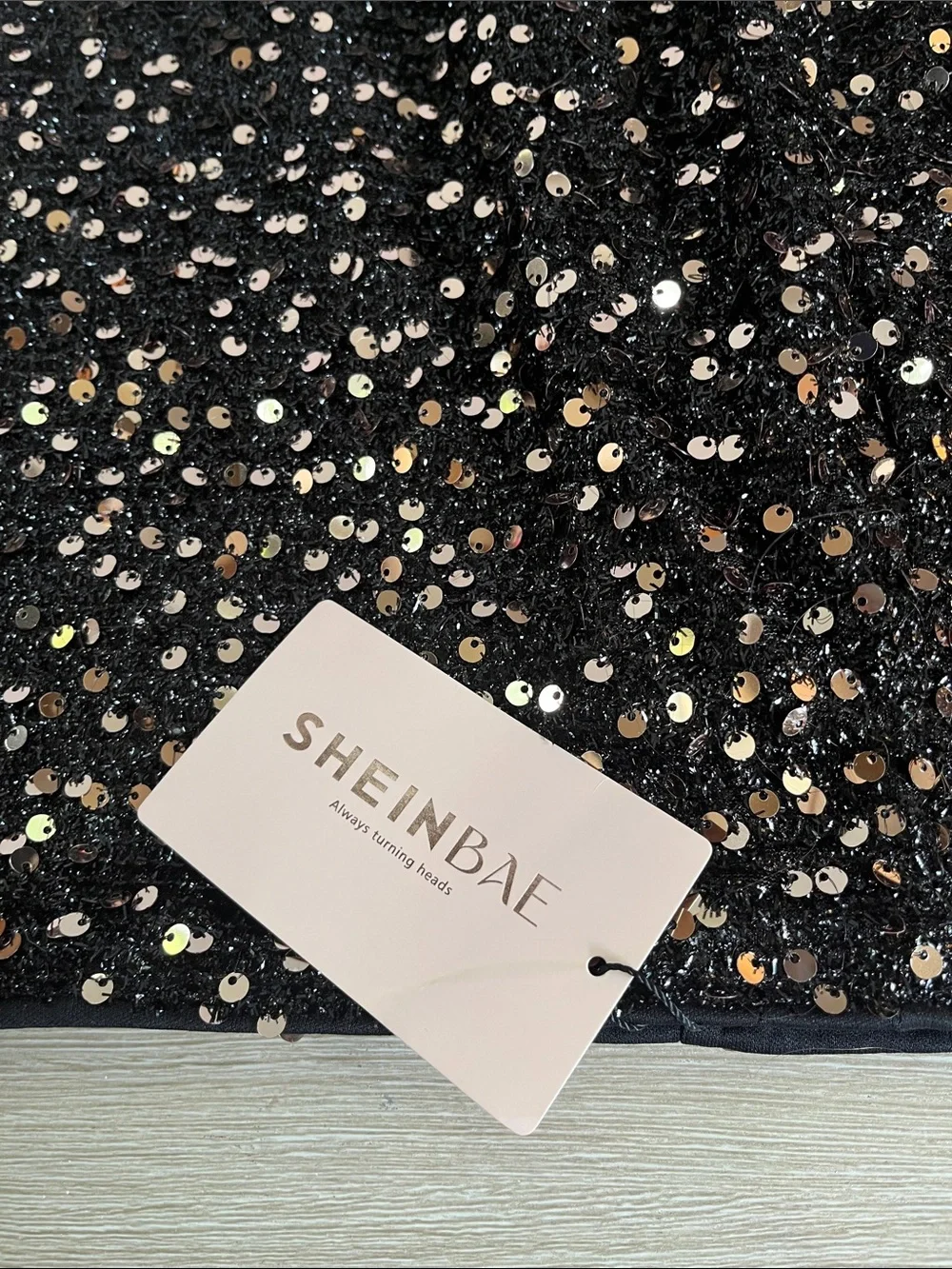 SHEIN Black Sequin Mini Skirt with Gold Sparkle